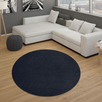 Paco Home Paco Home - Alfombra Sal&oacute;n Pelo Corto Dormitorio Moderno Motivo Monocolor Azul Oscuro &Oslash; 200 Cm Redon