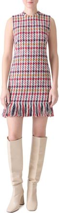 Akris Check Tweed Fringed Sheath Dress in Multicolor at Nordstrom, Size 16
