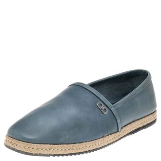 Ferragamo Blue Leather Slip On Espadrilles