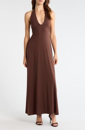 PacSun Third Charm Alexa Halter Maxi Dress in Brown at Nordstrom, Size Large