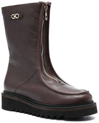 Ferragamo Gancini Logo Plaque Leather Ankle Boot