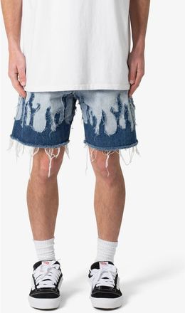 mnml Flame Rip & Repair Cutoff Denim Shorts in Blue at Nordstrom, Size 28