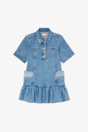 Ganni Blue Dress in Patchwork Denim - Size 10/12 Organic Cotton