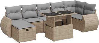 vidaXL Set De Sof&aacute;s De Jard&iacute;n Y Cojines 8 Piezas Rat&aacute;n Sint&eacute;tico Beige Vidaxl