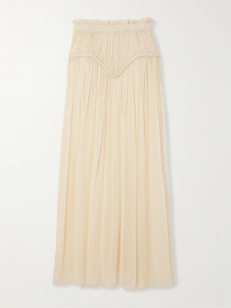 Isabel Marant Gonna Maxi In Crepon Di Seta Intrecciato Con Arricciature Rolande - Neutri