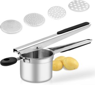 OEM Pelador De Patatas, Pelador De Patatas Grande Y Resistente De Acero Inoxidable, Prensador Y Machacador De Patatas De 425 Ml (4 Placas Plateadas)