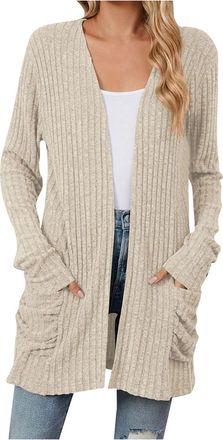 Generic Womens Long Cardigan Lightweight Long Sleeve Cardigans Ladies Open Front Casual Loose Cardigan with Pockets Ladies V-neck Knitted Sweaters Cardigan Ju