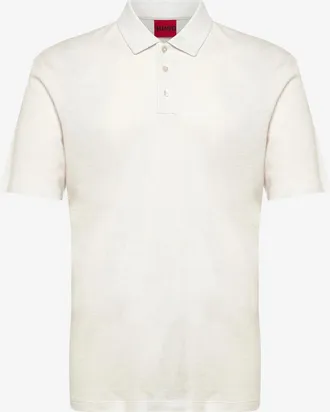 HUGO BOSS Mens Polo Shirt Linen-Blend White Lyocell T-shirts And Polos