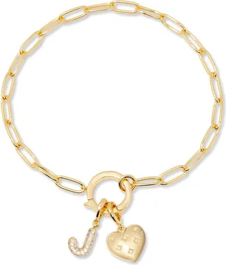 Brook & York Lillian Initial Heart Charm Bracelet in Gold J at Nordstrom