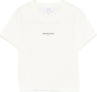 Maison Kitsun&eacute; Logo Katoenen T-shirt - Dames - T-shirts - Beige - XS - Katoen - Tops