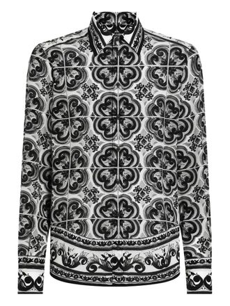 Dolce & Gabbana Camicia In Seta Stampa Maiolica-Uomo