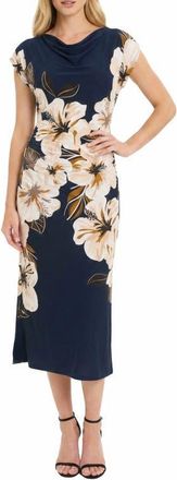 Maggy London Placed Floral Cowl Neck Dress in Deep Indigo/ivory at Nordstrom, Size 14