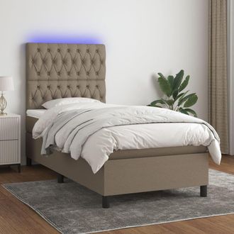 vidaXL Vidaxl - Cama Box Spring Colch&oacute;n Y Luces Led Tela Gris Taupe 90x190 Cm