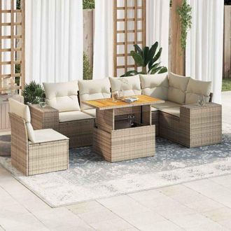 vidaXL Vidaxl - Set Sof&aacute;s De Jard&iacute;n 7 Piezas Y Cojines Rat&aacute;n Sint&eacute;tico Beige