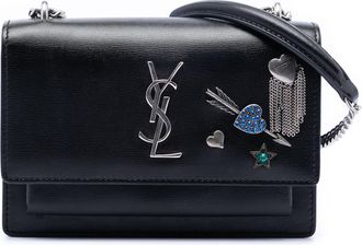 Saint Laurent Pre-owned Womens Mini Calfskin Monogram Lucky Charms Sunset Wallet On Chain - Black Leather - One Size