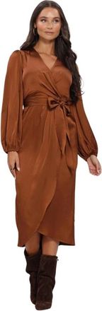 Lina Locchi Ll-Bea Wrap Jurk - Dames - Wikkelkleedje - Bruin - S - Leer - Kleedjes