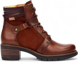 Pikolinos Pikolinos Womens Forest Brown Leather Zip & Lace Up Heel Ankle Boots - San Sebasti&aacute;n