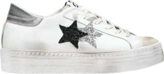 2Star Witte Glitter Ster Platform Sneakers - Dames - Sneakers - Wit - 39 EU - Leer - Schoenen