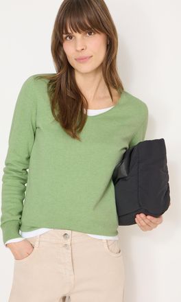 Cecil Strickpullover CECIL, Damen, Gr. XXL (46), bamboo gr&uuml;n melange, Strick, Obermaterial: 60% Baumwolle, 40% Viskose, unifarben, normal h&uuml;ftbedeckend, V-A