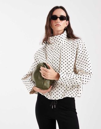 Only Giacca corta bianca a pois con collo a imbuto-Bianco