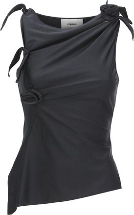 Coperni Black Asymmetric Floral Cut-Out Tank Top