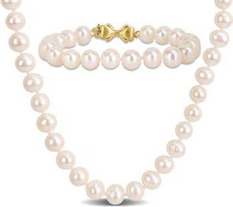 Delmar Cultured Pearl Necklace & Bracelet Set, 7.5-8.5mm in White at Nordstrom Rack