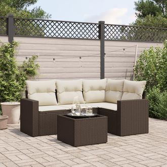 vidaXL Set Divano Da Giardino 5 Pz Con Cuscini Marrone In Polyrattan - Vidaxl