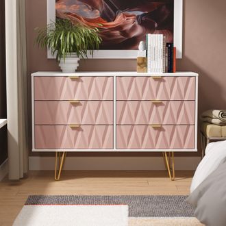 Welcome Furniture Glitz Ready Assembled 6 Drawer Wide Chest in Kobe Pink & White - Welcome Furniture | TJ Hughes