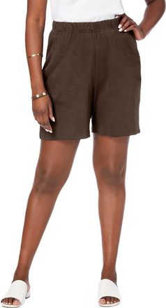 Jessica London Soft Ease Knit Shorts in Chocolate at Nordstrom, Size Small