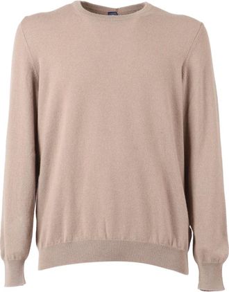 Fedeli Cashmere Knitwear, male, Beige, Size: XL Maglia Girocollo