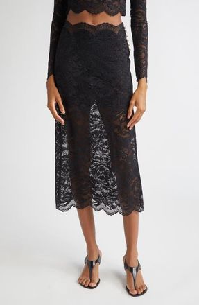 Paco Rabanne Stretch Lace Midi Skirt in Black at Nordstrom, Size 10 Us