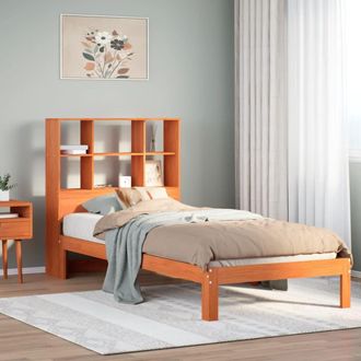Berkfield Home Bookcase Bed without Mattress Wax Brown 100x200cm Solid Wood Pine | Size: 100x200 cm
