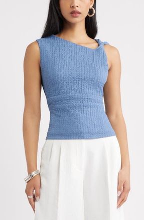 Open Edit Twisted Shoulder Textured Tank in Blue Umbra at Nordstrom, Size Xx-Small