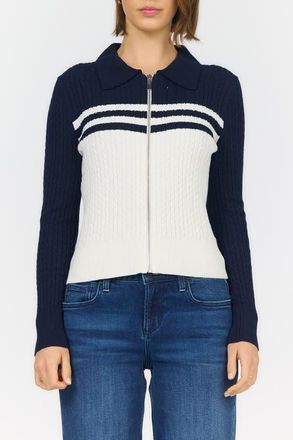 Dear John Denim Nola Long Sleeve Zip Up Fitted Sweater in Navy/cream at Nordstrom, Size X-Small
