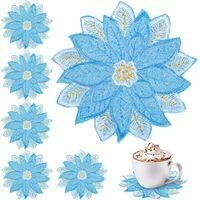 OEM Juego De 10 Posavasos Navide&ntilde;os Bordados, Posavasos De Doble Capa Con Dise&ntilde;os De Apliques Azules Y De Flor De Pascua, Posavasos Con Flores Navide&ntilde;as, 