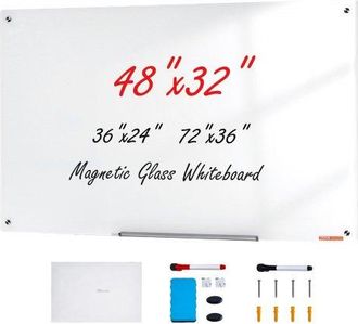 OEM Magnetisches Glas-whiteboard, Wandtafel Trocken Abwischbare Tafel 120 X 80 Cm, Wandmontiertes Wei&szlig;es Glasboard Ohne Rahmen, Mit Stiftablage, Einem Rad
