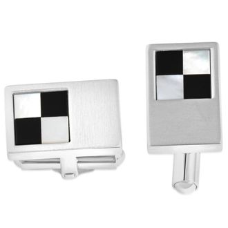 Pompeii3 Mens Stainless Steel Checkered Black And White Polished 11mm Cufflink