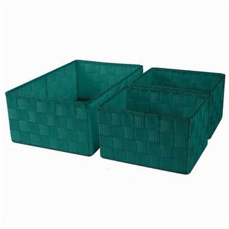 Trade Shop Trade Shop - Set 3 Cestini Porta Oggetti Organizer In Tessuto Rettangolari Bagno Verde 69951