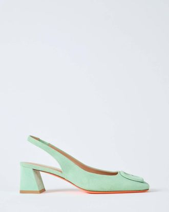 Santoni Womens Marta Slingback Sandal In Green Suede
