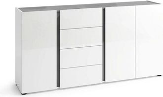 Dmora Aparador Baveno, Alacena 4 Estantes, Hecho En Italia, 38x180x92h Cm Blanco Brillante