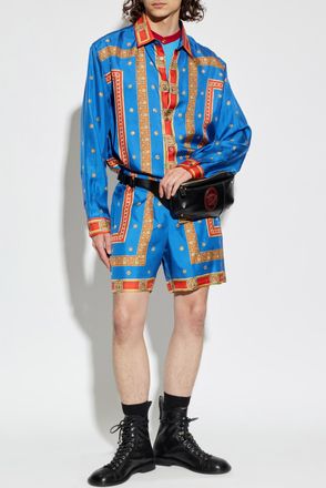 Versace Silk Shorts With The Ringmaster Print, Mens, Blue