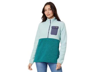 L.L.Bean LLBean Womens Sweater Fleece Sherpa Hybrid Jacket - Smoky Blue/Dark Pine