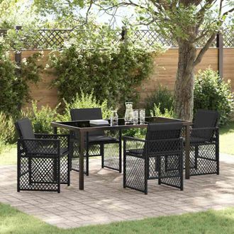 vidaXL Conjunto De Comedor De Jard&iacute;n 5 Pcs Negro Rat&aacute;n Sint&eacute;tico Vidaxl