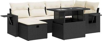 vidaXL Set De Sof&aacute;s De Jard&iacute;n 7 Pzas Con Cojines Rat&aacute;n Sint&eacute;tico Negro Vidaxl