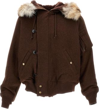 Kaptain Sunshine Brown Zip-Up Coat With Fur Collar And Practical Detailing