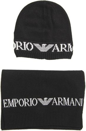 Emporio Armani Italiaanse Design Sjaal en Muts Set - Heren - Hoeden - Zwart - ONE Size - Wol - Accessoires