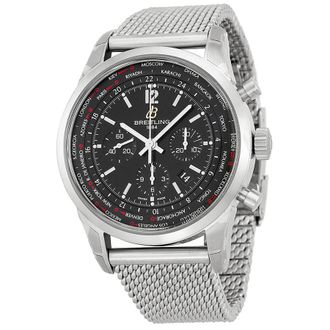 Breitling Pre-owned Breitling Transocean Chronograph Unitime Black Dial Steel Mens Watch AB0510U6-BC26SS