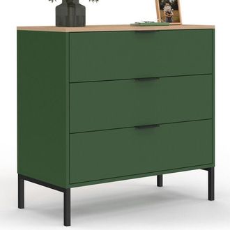 IDMarket KELIA 80 cm cassettiera a 3 cassetti verde cachi con piano in legno