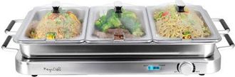 MegaChef 3-in-1 Electric Chaffing Buffet Server and Warming Tray with Triple 2.63 Quart Trays and 8.6 Quart Baking Pan in Grey at Nordstrom