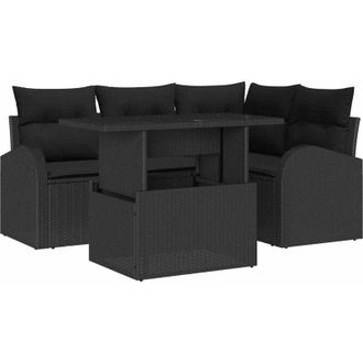 vidaXL Conjunto De Sof&aacute; De Jard&iacute;n Con Coj&iacute;n 5 Pcs Negro Polirat&aacute;n